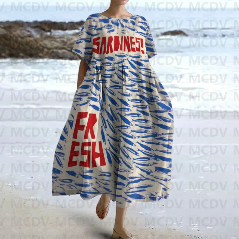 Midi Dress - Japanese Vintage Fish Art Print Women's