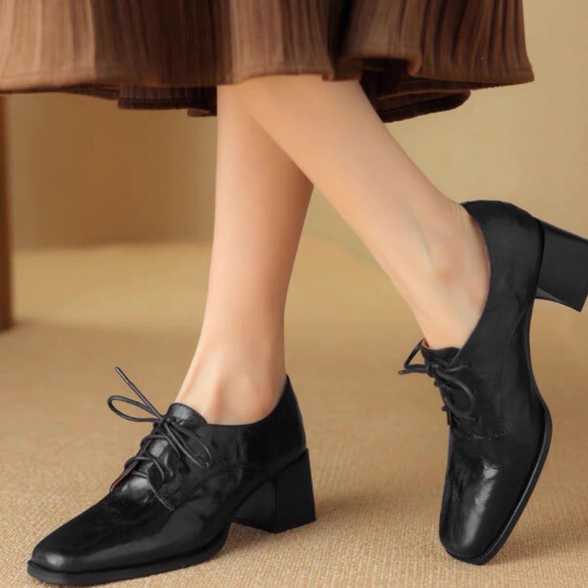 Women Square Toe Lace Up Oxfor - Formal Dress 评论和价格