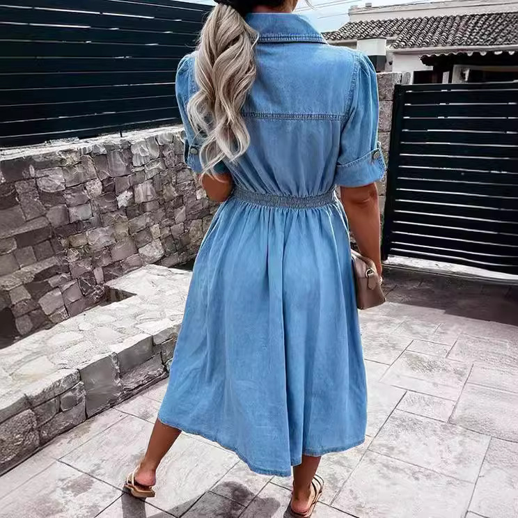 Women's Light Wash Denim Shirt - Midi Dress 评论和价格