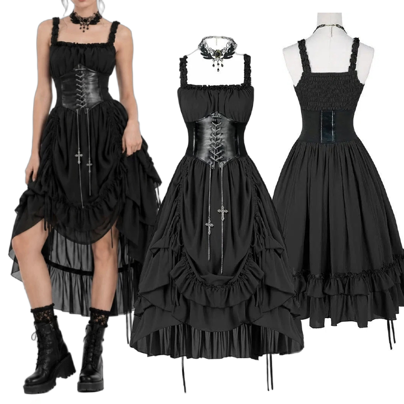 Women Gothic Dress Corset Slip - Midi Dress 评论和价格