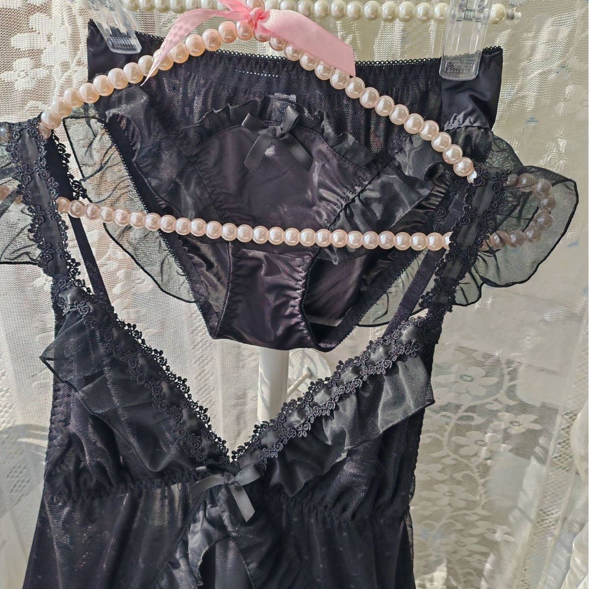 Women Black Ice Silk Nightgown - Lace Dress 评论和价格