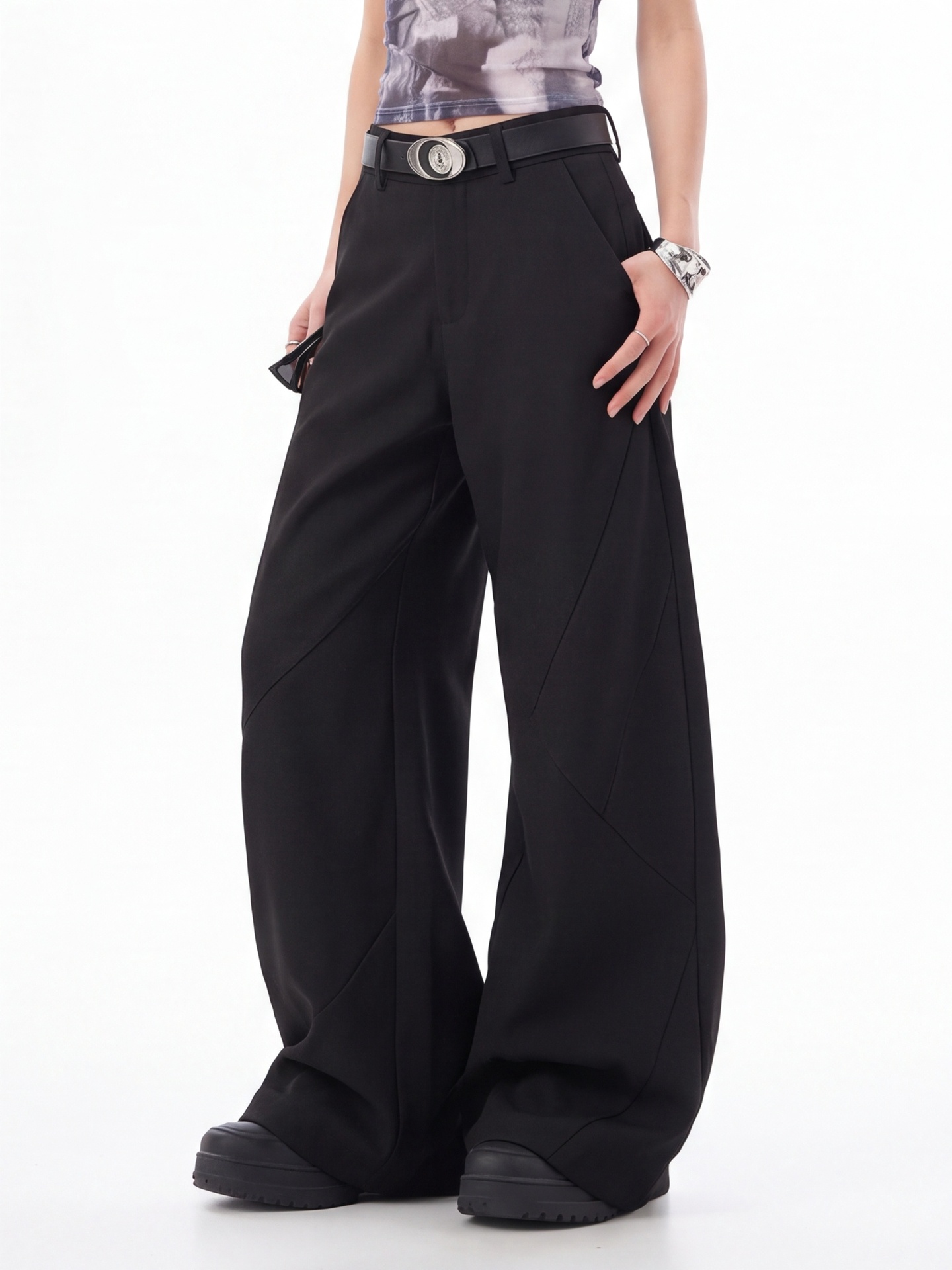 Black High Waist Trousers for  - Tailored Trouser Wide 评论和价格
